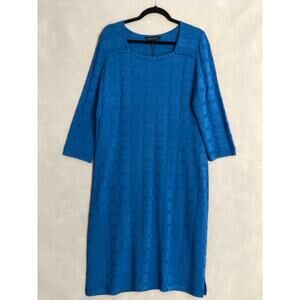 Ming Wang Sheath Dress Women's Medium Textured Soft Knit Square Neck Blue NEW